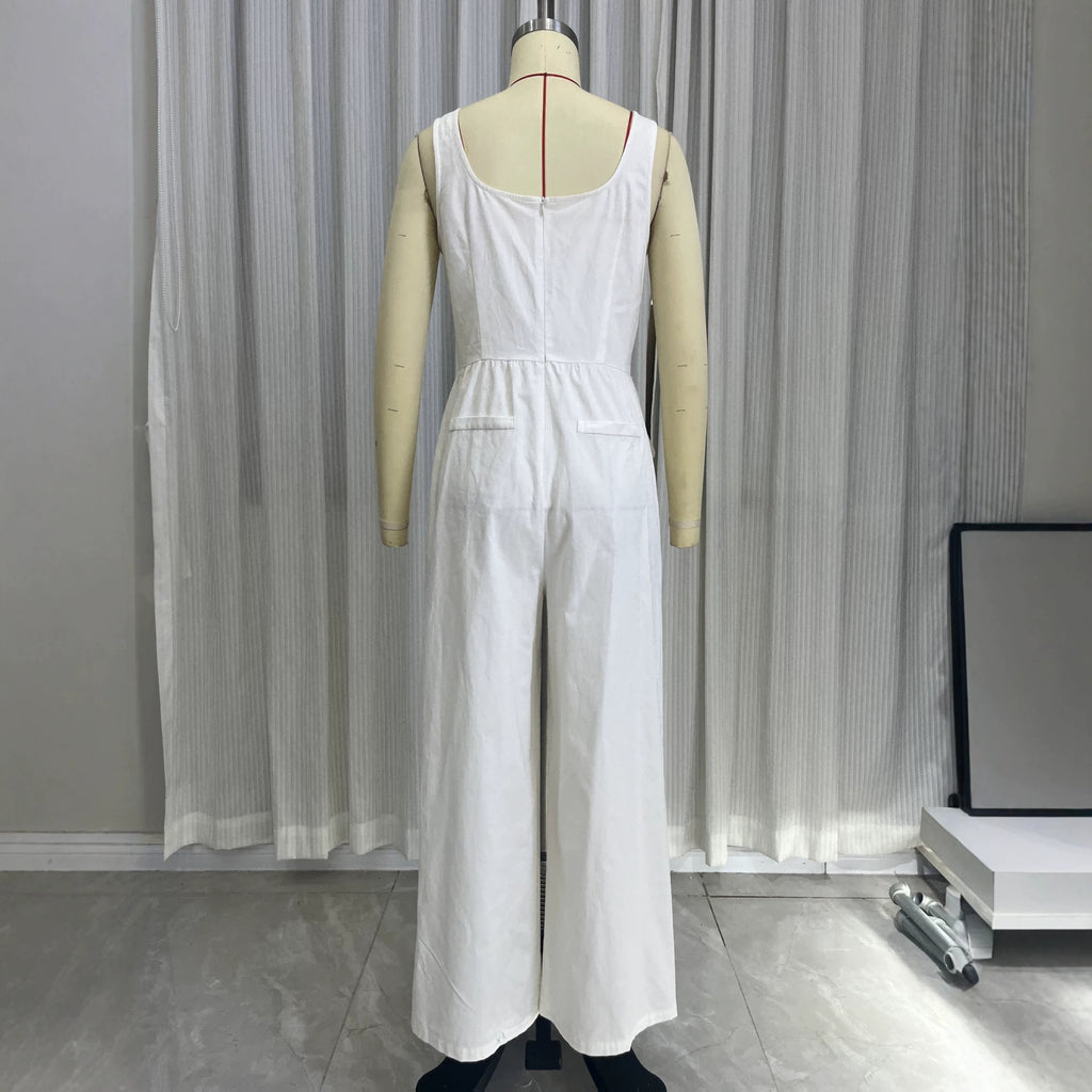 Zomerse V-hals mouwloze jumpsuit met hoge taille voor dames