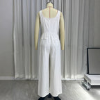Zomerse V-hals mouwloze jumpsuit met hoge taille voor dames