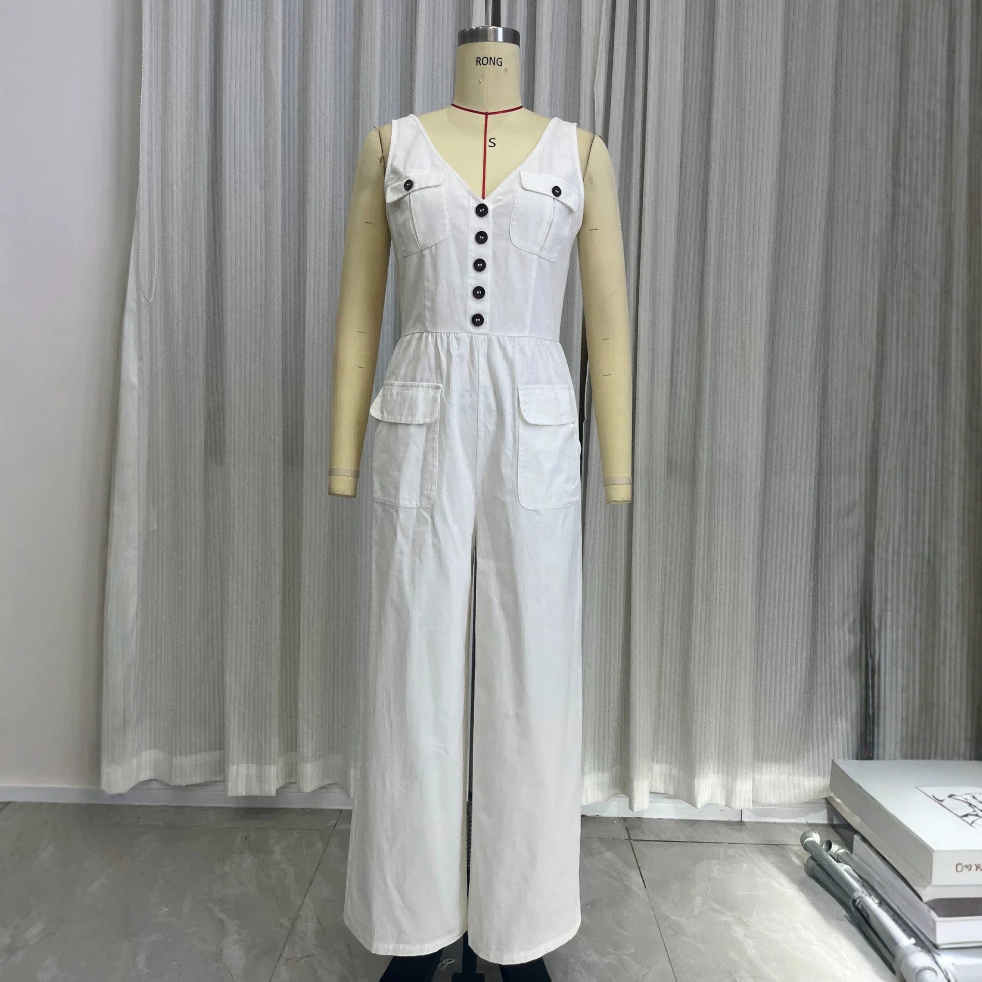 Zomerse V-hals mouwloze jumpsuit met hoge taille voor dames