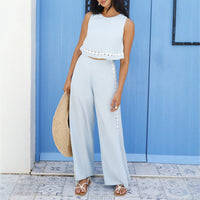 Celeste Geborduurde Wide-Leg Set