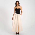 Modieuze contrasterende strapless mouwloze jurk voor dames