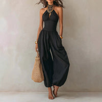 Mouwloze halternek rugvrije jumpsuit met hoge taille