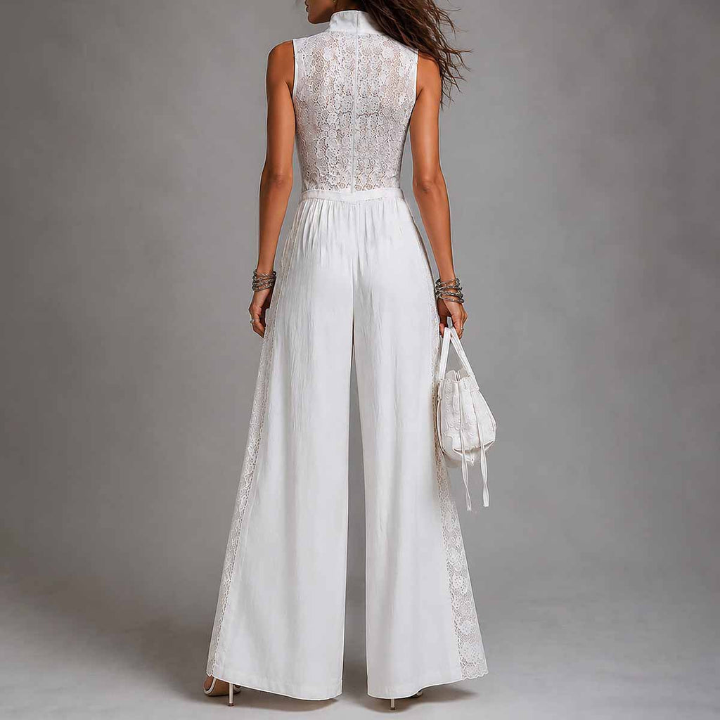 Mouwloze jumpsuit met kanten patchwork