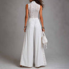 Mouwloze jumpsuit met kanten patchwork