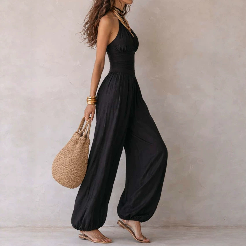 Mouwloze halternek rugvrije jumpsuit met hoge taille