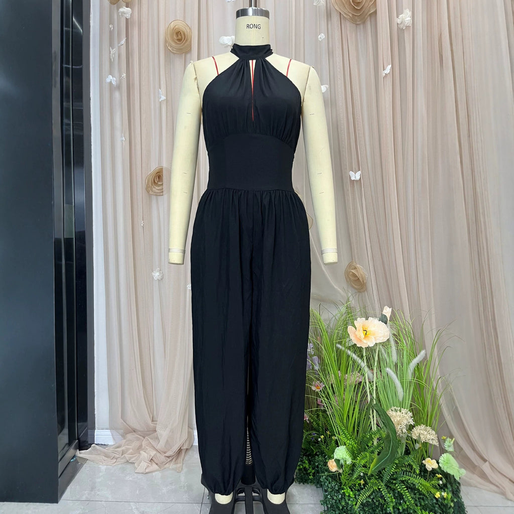Mouwloze halternek rugvrije jumpsuit met hoge taille