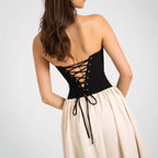 Modieuze contrasterende strapless mouwloze jurk voor dames