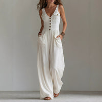 Zomerse V-hals mouwloze jumpsuit met hoge taille voor dames