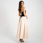 Modieuze contrasterende strapless mouwloze jurk voor dames