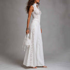 Mouwloze jumpsuit met kanten patchwork