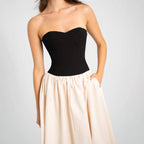 Modieuze contrasterende strapless mouwloze jurk voor dames